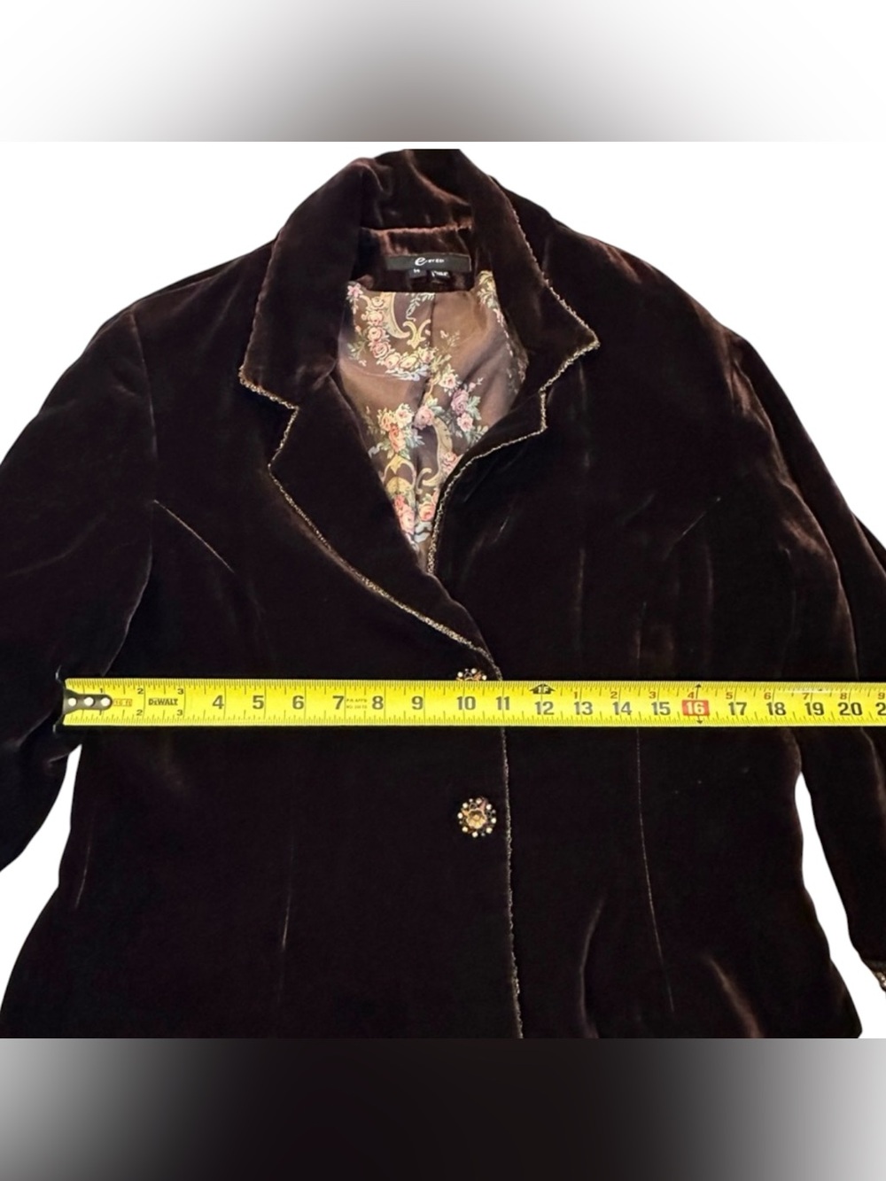 E by ECI Vintage Y2K Brown Velvet Blazer Jacket Silk Blend Jeweled Buttons Large - Picture 8 of 10